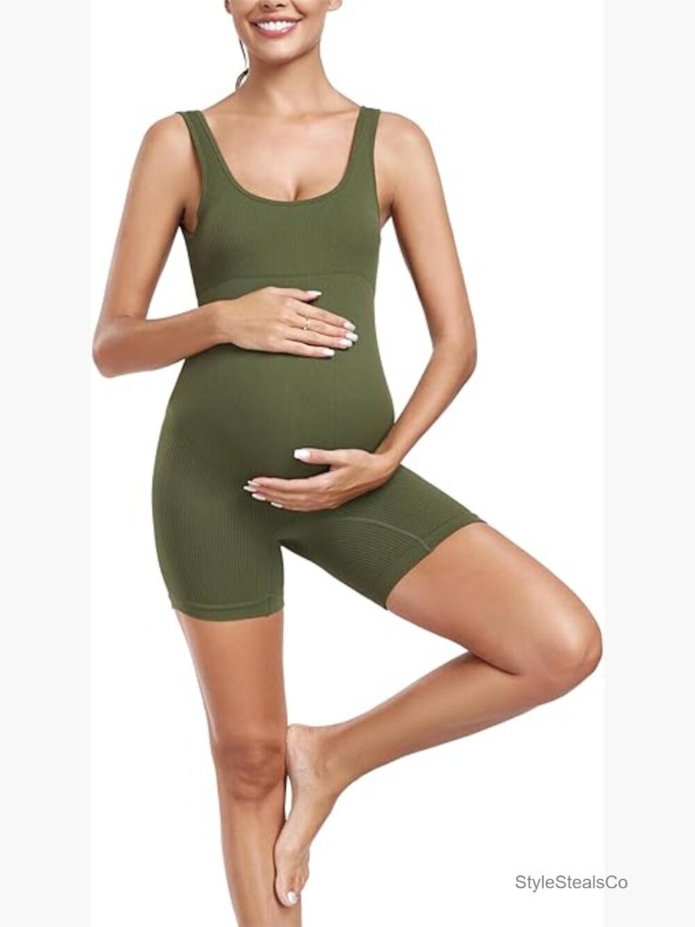 Maternity Seamless Yoga Jumpsuit One Piece Bodysuit Square Neck Romper - Picture 1 of 5
